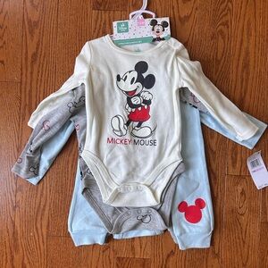 Disney Mickey Mouse Baby Bodysuit and Pants Set - Cream, Gray, Red